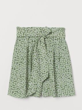 H&M Green Floral Paperbag Waist Shorts Sz.4